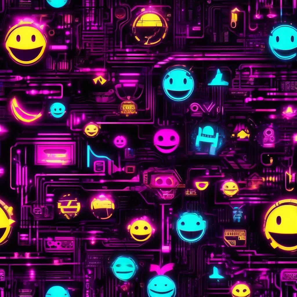  cyberpunk game style smiley . neon, dystopian, futuristic, digital, vibrant, detailed, high contrast, reminiscent of cyberpunk genre video games