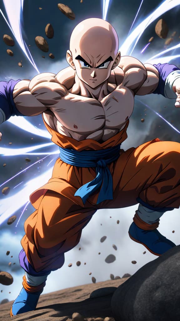  an anime art of krillin from dragon ball z delivering the final blow to a defeated frieza. hyperrealistic, full body, detailed clothing, highly detailed, cinematic lighting, stunningly beautiful, intricate, sharp focus, f/1. 8, 85mm, (centered image composition), (professionally color graded), ((bright soft diffused light)), volumetric fog, trending on instagram, trending on tumblr, HDR 4K, 8K