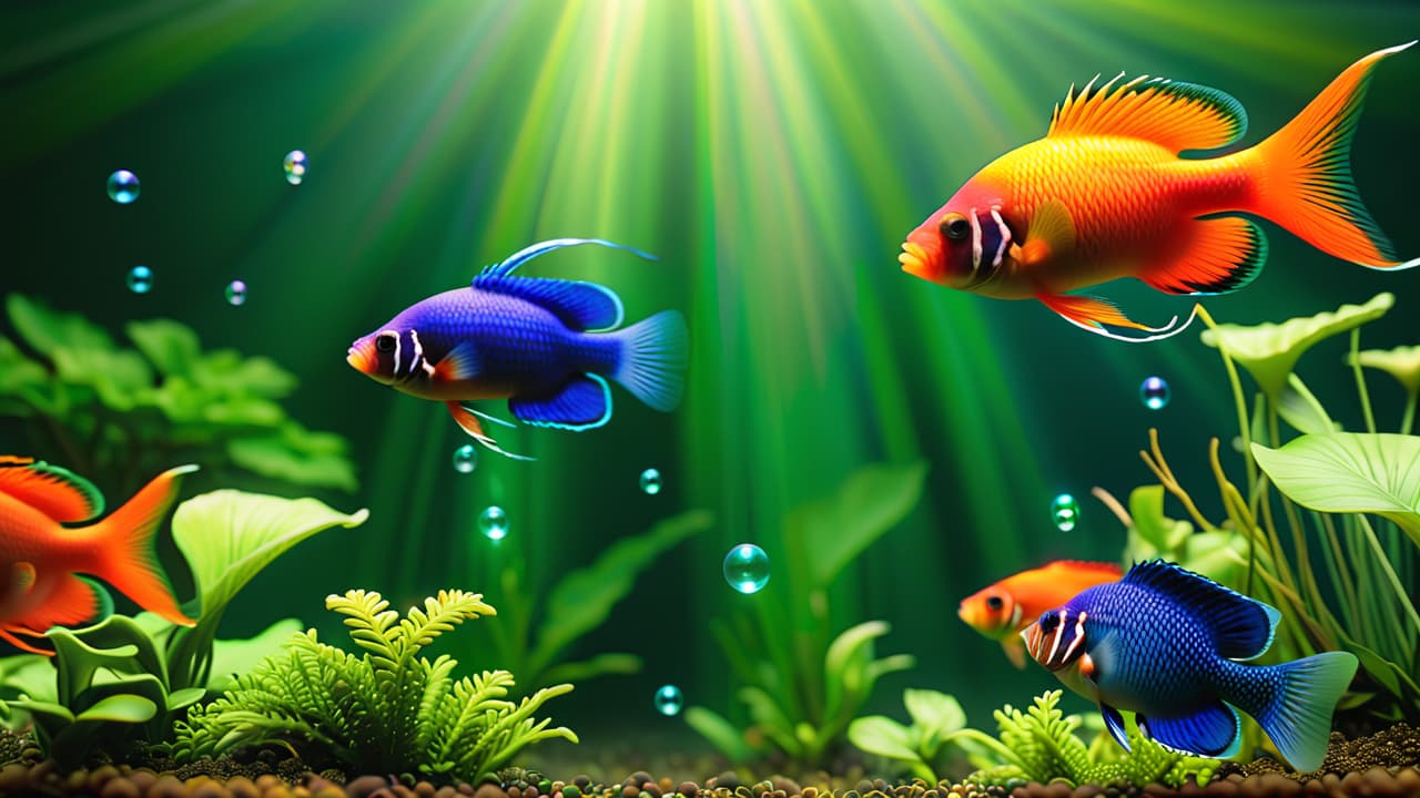  a serene aquarium scene with vibrant tropical fish swimming among lush green plants, soft bubbles rising, and gentle light filtering through the water, creating a calming atmosphere that evokes tranquility and peace. hyperrealistic, full body, detailed clothing, highly detailed, cinematic lighting, stunningly beautiful, intricate, sharp focus, f/1. 8, 85mm, (centered image composition), (professionally color graded), ((bright soft diffused light)), volumetric fog, trending on instagram, trending on tumblr, HDR 4K, 8K