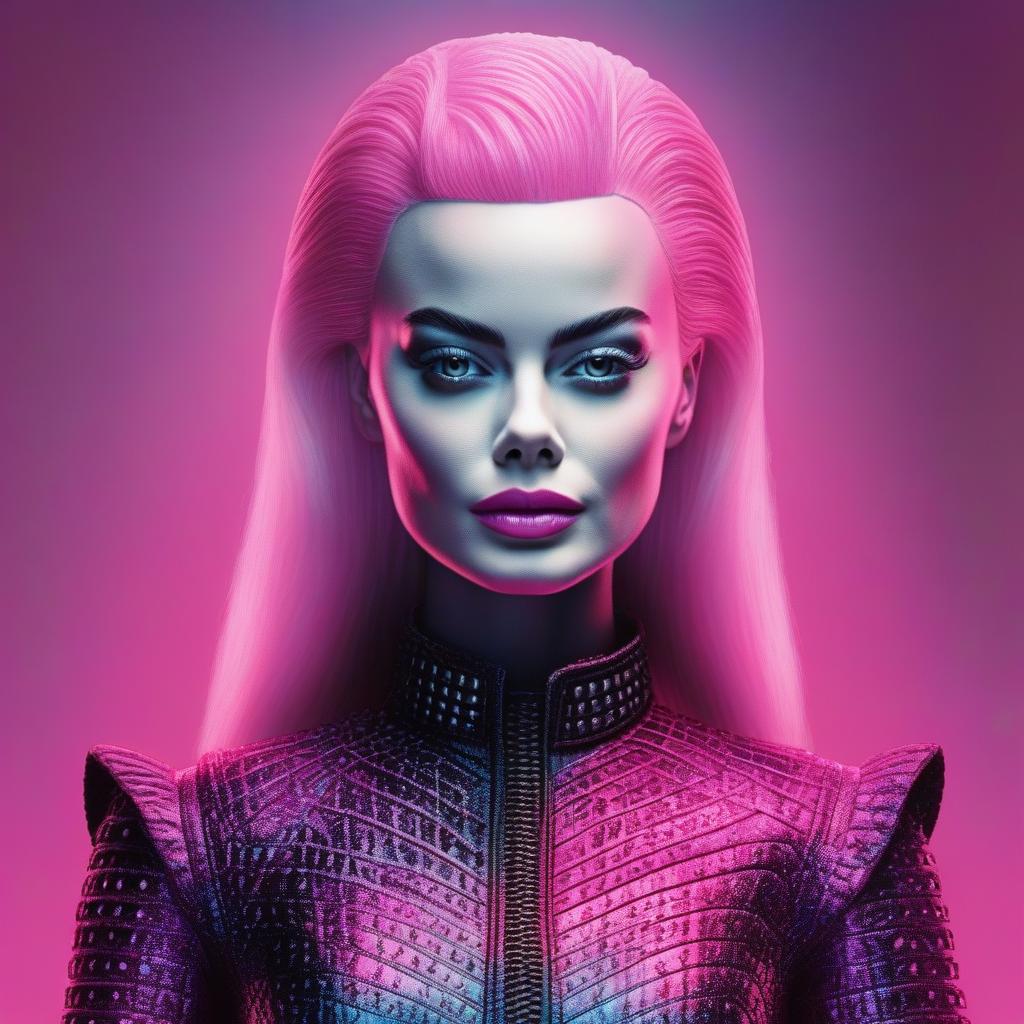  ((pencil drawing)), barbie movie Margot Robbie hellraiser pinhead pink --ar 4:5 --s 750 --niji 5, split image down middle vertically , high quality, highly detailed, 4K, 8K