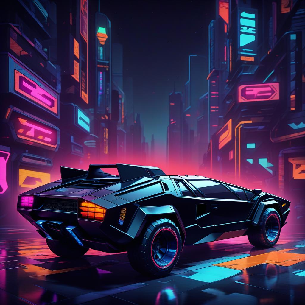  retro game art retro futuristic, black, brutal suv, externally reminiscent of the lamborghini countach. . 16 bit, vibrant colors, pixelated, nostalgic, charming, fun