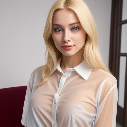  Blonde Woman with a transparent shirt real life 8k