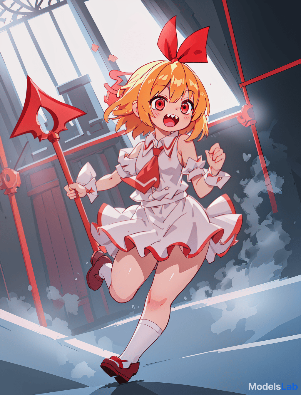  rumia, touhou project, , cute, happy, girl, elementary student, straight hair, blonde hair, short hair, red hair tie, sharp teeth, razor sharp teeth, flat, flat , no s, board like, no , bare , bottomless, , , , lewd, anime, rumia looks like a cute girl, around 128cm tall, with a cute face and sharp teeth. she has short blonde hair approximately to her shoulders, tied at one side with a red ribbon that's used to seal her true power. she has crimson red eyes, and a like body with a flat , plump , and a puffy mound that looks like a 's. hyperrealistic, full body, detailed clothing, highly detailed, cinematic lighting, stunningly beautiful, intricate, sharp focus, f/1. 8, 85mm, (centered image composition), (professionally color graded), ((bright soft diffused light)), volumetric fog, trending on instagram, trending on tumblr, HDR 4K, 8K