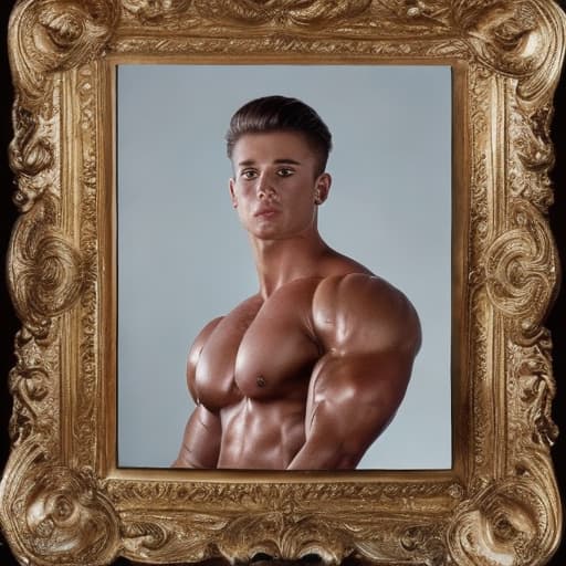 portrait+ style British queer pro bodybuilder brunette hunk dude face