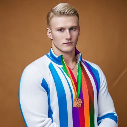 portrait+ style Russian LGBT queer summer Olympics athlete blonde hunk dude face