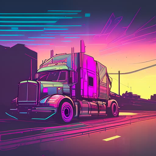 nvinkpunk truck epic drives synthwave style highway, side view