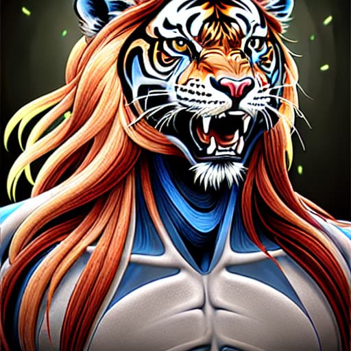 a photo of ddfusion style Angry muscular tiger portraight