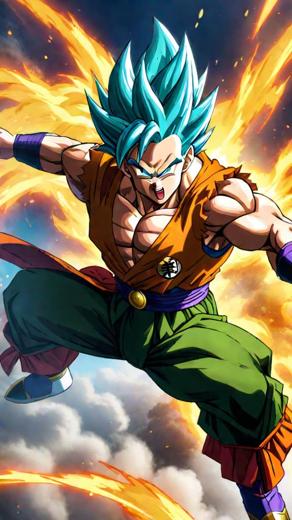  anime art: paragus unleashes broly's uncontrollable rage on king vegeta in dragon ball super: broly. hyperrealistic, full body, detailed clothing, highly detailed, cinematic lighting, stunningly beautiful, intricate, sharp focus, f/1. 8, 85mm, (centered image composition), (professionally color graded), ((bright soft diffused light)), volumetric fog, trending on instagram, trending on tumblr, HDR 4K, 8K