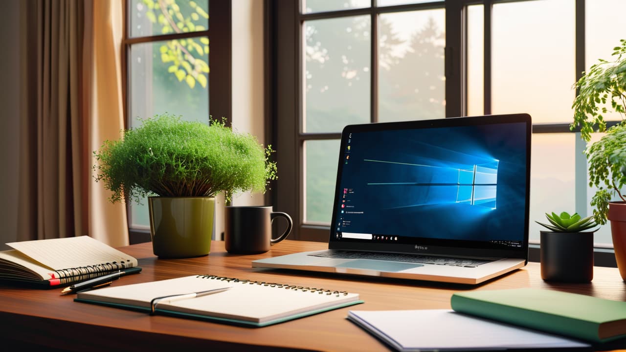  a serene workspace featuring a laptop displaying stock charts, a notepad with handwritten notes, a steaming coffee cup, and calming greenery in the background, symbolizing a beginner's journey into stock trading. hyperrealistic, full body, detailed clothing, highly detailed, cinematic lighting, stunningly beautiful, intricate, sharp focus, f/1. 8, 85mm, (centered image composition), (professionally color graded), ((bright soft diffused light)), volumetric fog, trending on instagram, trending on tumblr, HDR 4K, 8K