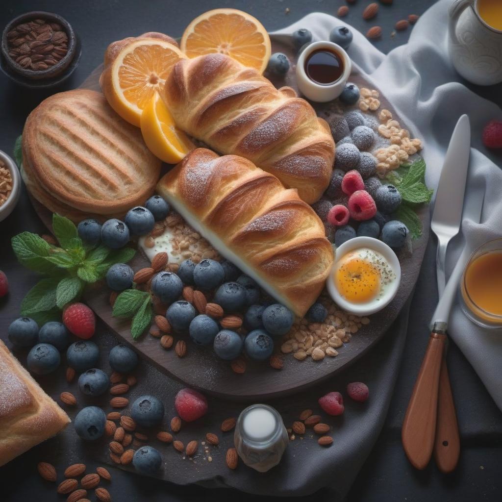  Beautiful breakfast hyperrealistic, full body, detailed clothing, highly detailed, cinematic lighting, stunningly beautiful, intricate, sharp focus, f/1. 8, 85mm, (centered image composition), (professionally color graded), ((bright soft diffused light)), volumetric fog, trending on instagram, trending on tumblr, HDR 4K, 8K