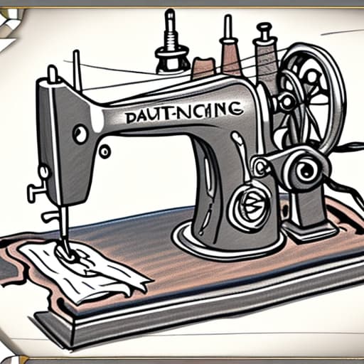  Step by step drawing of a sewing machine with names of the parts