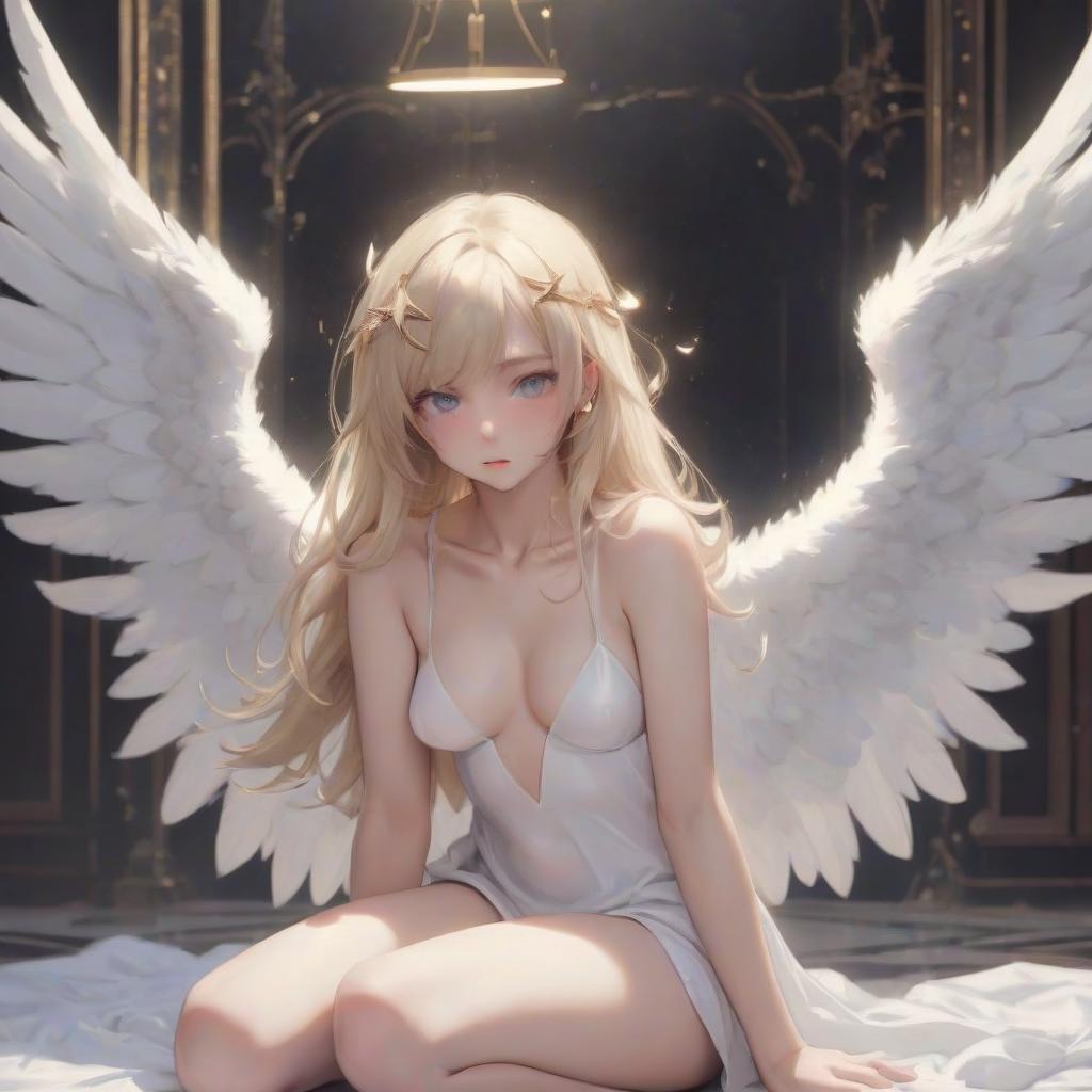  girl with an angelic appearance in a sexual position