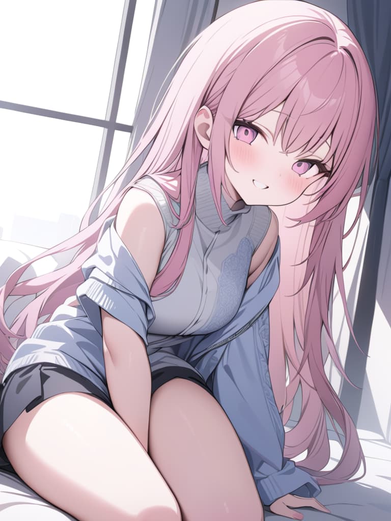  smile, pink hair, half twin tail, , cute, big s, masterpiece, best quality,8k,ultra detailed,high resolution,an extremely delicate and beautiful,hyper detail