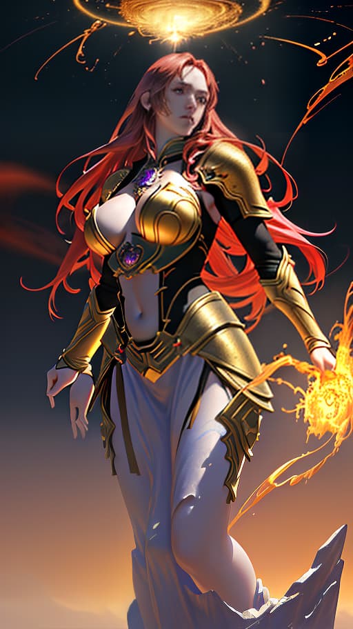  magnificent and attractive female body in full height. pure light skin, soft leather armor, very long red hair, in the style of pino daeni. very large with purple eyes, explosion of liquid gold, magic of golden smoke, stardust, golden milky way, black background, magic fog, alcohol ink., shot 35 mm, realism, octane render, 8k, trending on artstation, 35 mm camera, unreal engine, hyper detailed, photo realistic maximum detail, volumetric light, realistic matte painting, hyper photorealistic, trending on artstation, ultra detailed, realistic