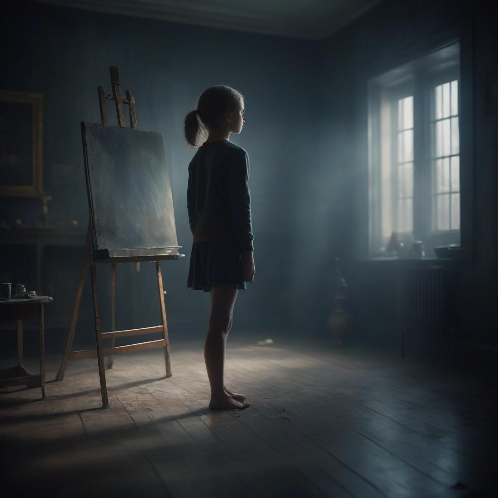  cinematic film still painting. a young of doing morning exercises in a dark gloomy room in the style of a painting by artist yablonskaya. . shallow depth of field, vignette, highly detailed, high budget, bokeh, cinemascope, moody, epic, gorgeous, film grain, grainy