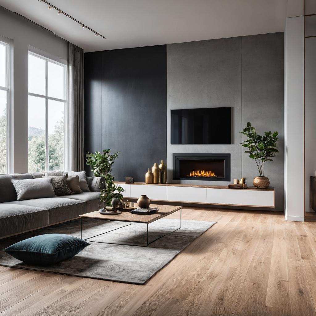  produce a photorealistic rendering of a minimalist living room with a wooden floor. the space should feature a simple, modern sofa as the focal point, with clean lines and neutral colors that complement the natural wood grain of the flooring. hyperrealistic, full body, detailed clothing, highly detailed, cinematic lighting, stunningly beautiful, intricate, sharp focus, f/1. 8, 85mm, (centered image composition), (professionally color graded), ((bright soft diffused light)), volumetric fog, trending on instagram, trending on tumblr, HDR 4K, 8K