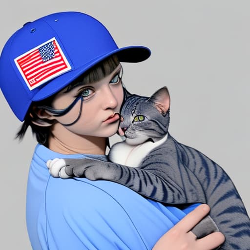  Show me a picture of a cat wearing a blue baseball hat that says Don’t Vote Weird