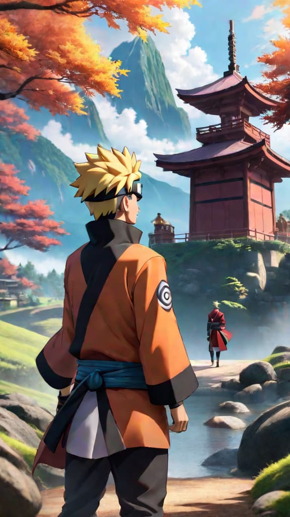  boruto from naruto, face to face with young naruto and jiraiya in hidden leaf village, anime art hyperrealistic, full body, detailed clothing, highly detailed, cinematic lighting, stunningly beautiful, intricate, sharp focus, f/1. 8, 85mm, (centered image composition), (professionally color graded), ((bright soft diffused light)), volumetric fog, trending on instagram, trending on tumblr, HDR 4K, 8K