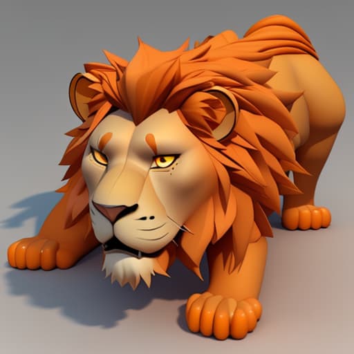  Create a 3 d cartoon image of an orange lion