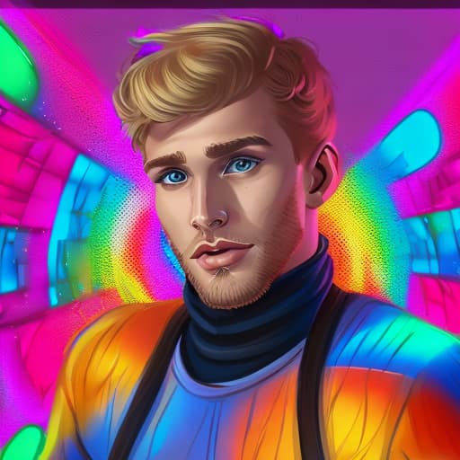 portrait+ style British LGBT queer YouTube personality blonde hunk dude face