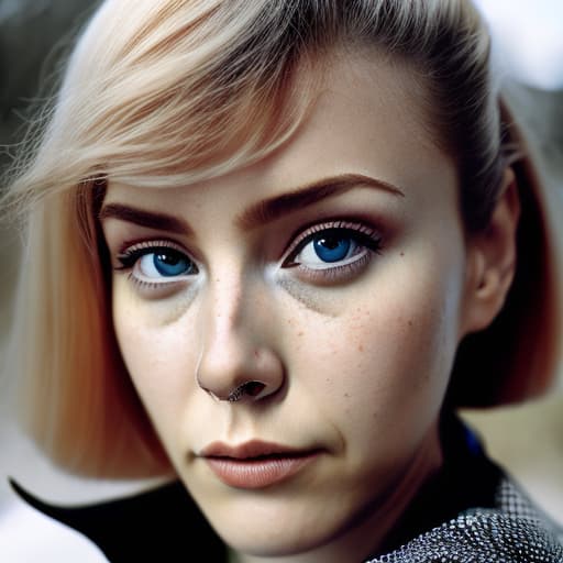 portrait+ style Russian queer TV actress blonde female face