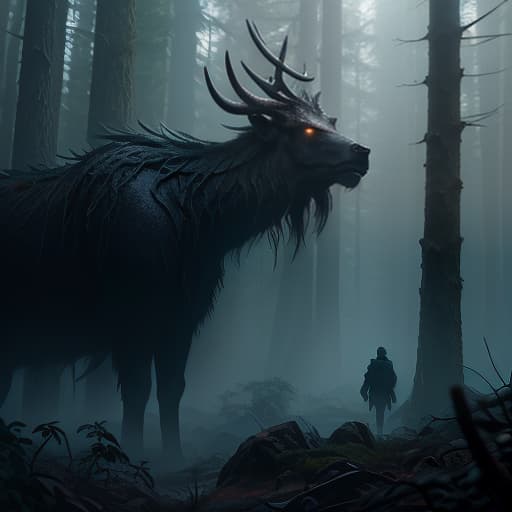  Wendigo in the dark forest, gloomy and., birds in the sky, waterfall close shot 35 mm, realism, octane render, 8 k, exploration, cinematic, trending on artstation, 35 mm camera, unreal engine, hyper detailed, photo realistic maximum detail, volumetric light, moody cinematic epic concept art, realistic matte painting, hyper photorealistic, epic, trending on artstation, movie concept art, cinematic composition, ultra detailed, realistic hyperrealistic, full body, detailed clothing, highly detailed, cinematic lighting, stunningly beautiful, intricate, sharp focus, f/1. 8, 85mm, (centered image composition), (professionally color graded), ((bright soft diffused light)), volumetric fog, trending on instagram, trending on tumblr, HDR 4K, 8K