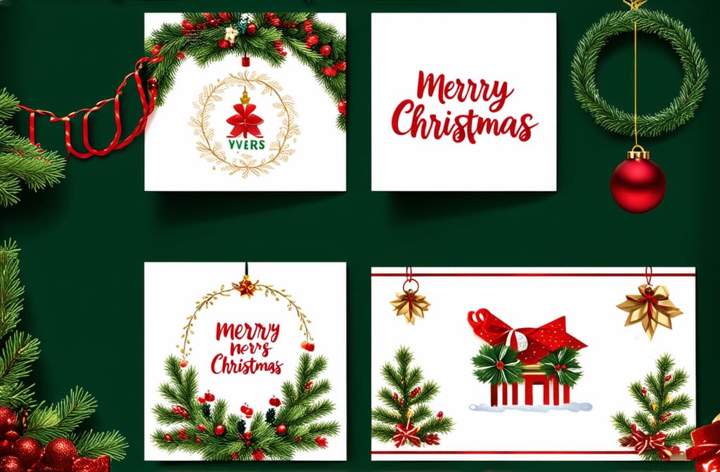  flat illustration, flaticon, (illustration:1.15), set of christmas cards with garlands. vector illustration. merry christmas cards ar 3:2, [cory loftis, strobist, pascal campion :: 0.2]