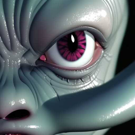  Close up face of angry alien with big eyes