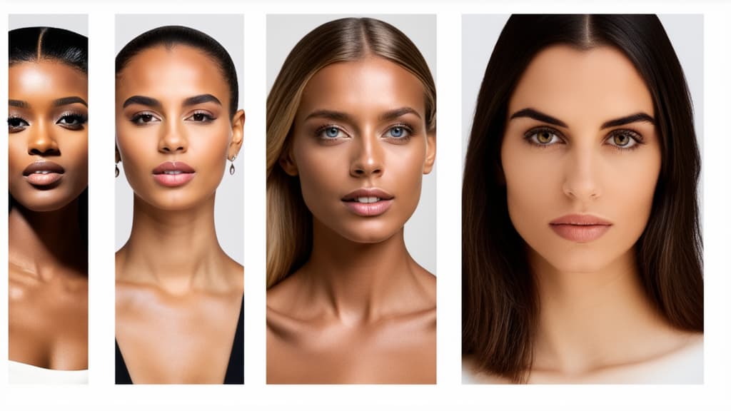  different beauty. set of different female heads on light background. different races and nationalities. ar 16:9, (natural skin texture), highly detailed face, depth of field, hyperrealism, soft light, muted colors