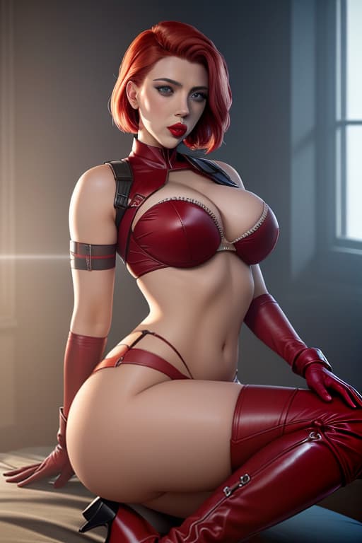  Full lenght picture, Scarlett Johansson, nurse cosplay, beautiful face, perfect body, dark make up, skirt lift, pantyless, lustful, sexy, huge breasts, cleavage, belly button, shaved pussy, butt, carmin red lips, face view, boots hyperrealistic, full body, detailed clothing, highly detailed, cinematic lighting, stunningly beautiful, intricate, sharp focus, f/1. 8, 85mm, (centered image composition), (professionally color graded), ((bright soft diffused light)), volumetric fog, trending on instagram, trending on tumblr, HDR 4K, 8K