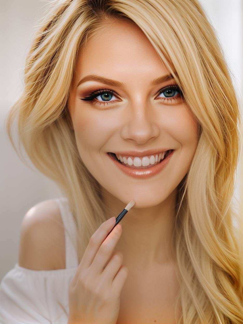  cute blonde woman with makeup smile