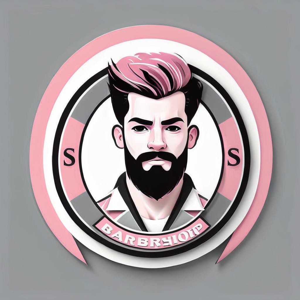  logo for the barbershop. colors: pink, white, gray, black, logo