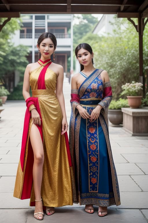  thai women wearing thai dress, advertising photo,high quality, good proportion, masterpiece , the image is captured with an 8k camera