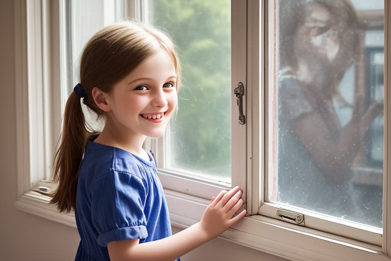   touches of the smiling girl at the window