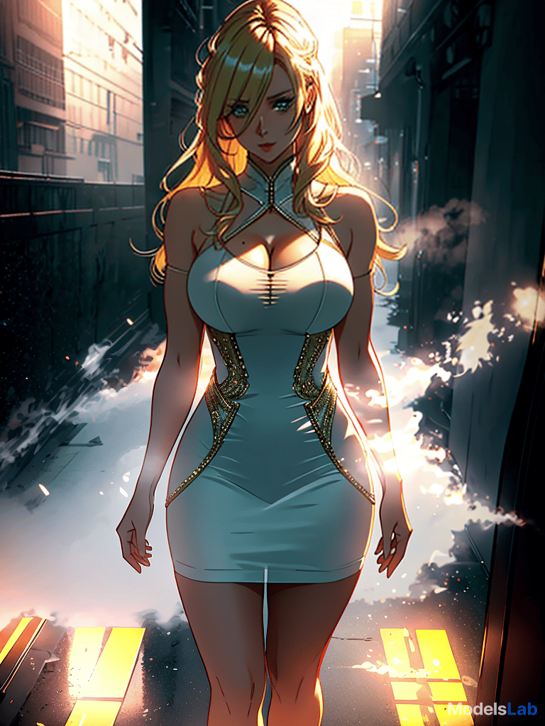  ((trending, highres, masterpiece, cinematic shot)), 1girl, chibi, tall, blond hair, green eyed female, with an athletic body. she is wearing a dress that compliments the shape of her body hyperrealistic, full body, detailed clothing, highly detailed, cinematic lighting, stunningly beautiful, intricate, sharp focus, f/1. 8, 85mm, (centered image composition), (professionally color graded), ((bright soft diffused light)), volumetric fog, trending on instagram, trending on tumblr, HDR 4K, 8K