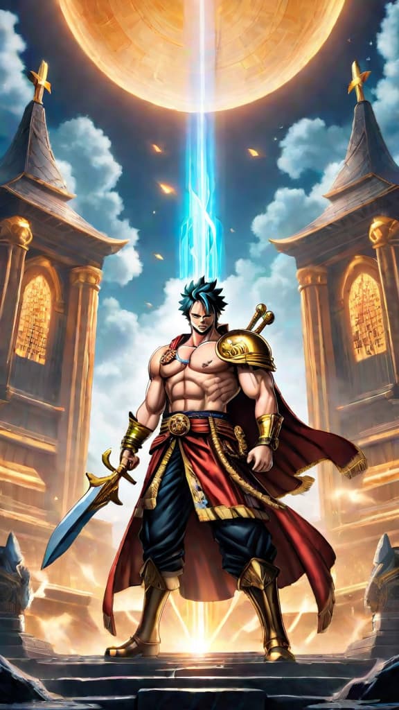  create an anime art of the ancient weapons pluton, poseidon, and uranus as guardians of immortality in one piece lore. hyperrealistic, full body, detailed clothing, highly detailed, cinematic lighting, stunningly beautiful, intricate, sharp focus, f/1. 8, 85mm, (centered image composition), (professionally color graded), ((bright soft diffused light)), volumetric fog, trending on instagram, trending on tumblr, HDR 4K, 8K