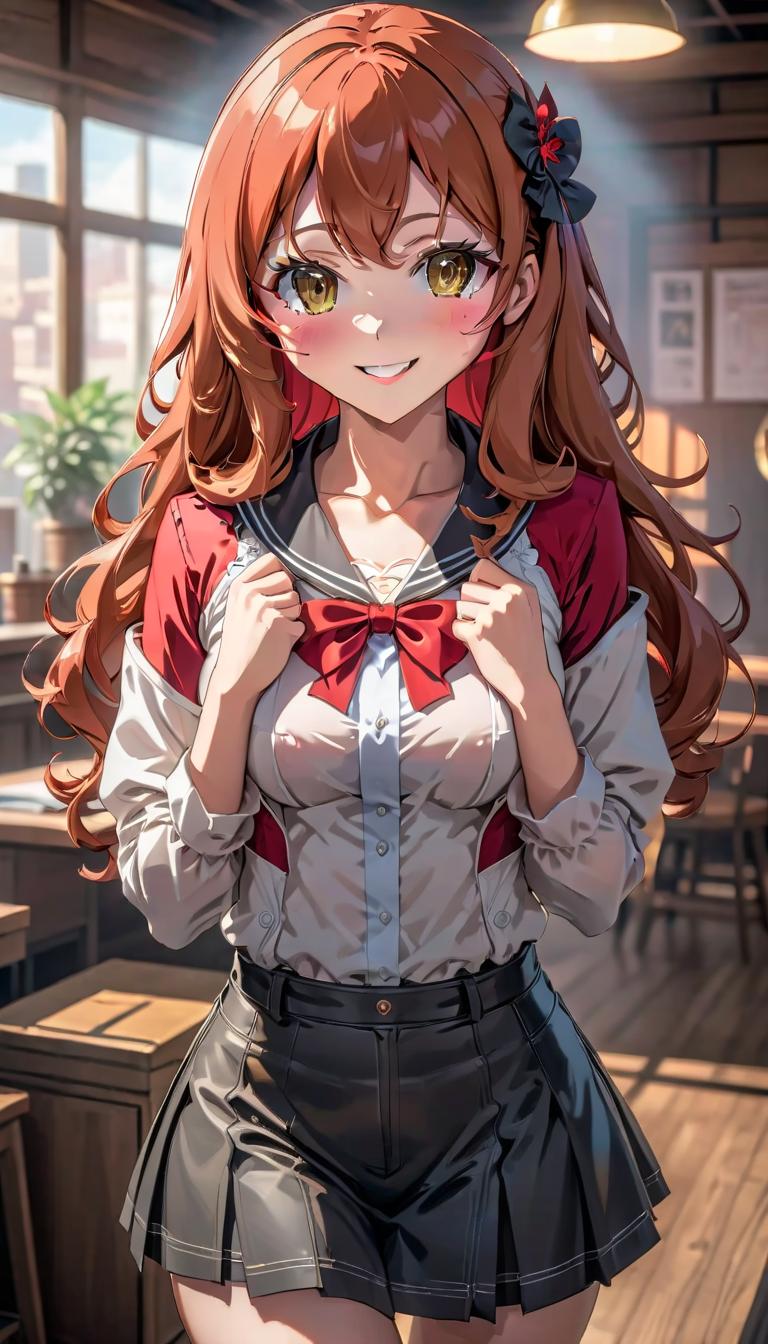  anime artwork depict her in a different pose, where she seduces with her look of a player, and on her face a sly expression and an interesting smile . anime style, key visual, vibrant, studio anime, highly detailed, sticker hyperrealistic, full body, detailed clothing, highly detailed, cinematic lighting, stunningly beautiful, intricate, sharp focus, f/1. 8, 85mm, (centered image composition), (professionally color graded), ((bright soft diffused light)), volumetric fog, trending on instagram, trending on tumblr, HDR 4K, 8K