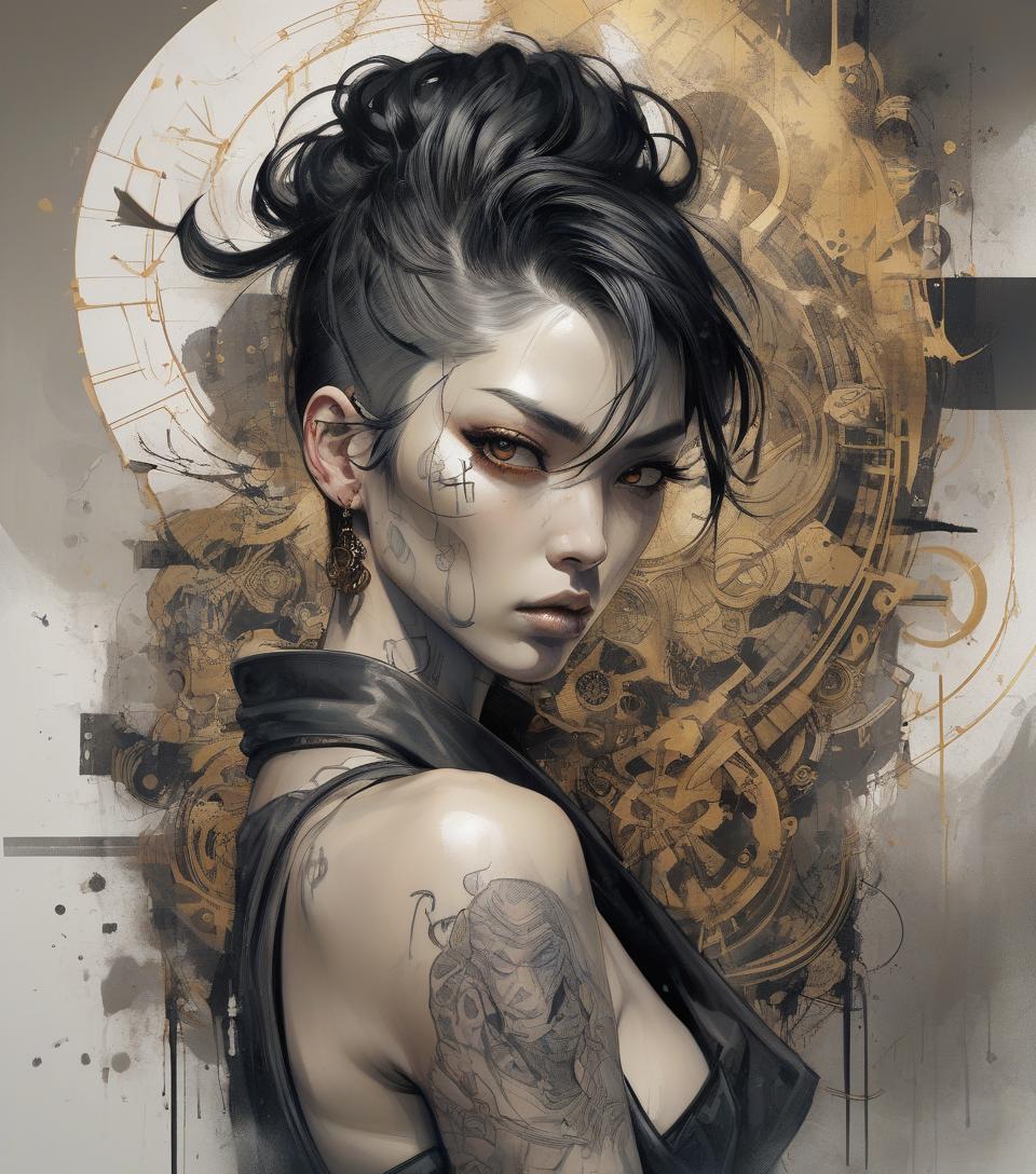  aesthetic, painterly style, modern ink, asian , sensual, dark , yakuza tattoo, expressive pose, urbanpunk, multi layered abstract texture background, neo expressionist, russ mills, ian miller, harrison fisher, brian froud, jeremy mann, steadman, hanuka, klimt, bell, hobbie, newton, greg rutkowski, atmospheric, hyperdetail, artstation trend, artgerm, deviant art, octane, masterpiece, complex art, intricate details, matte film poster painting, golden ratio, trending on cgsociety, incredibly detailed and stunningly beautiful