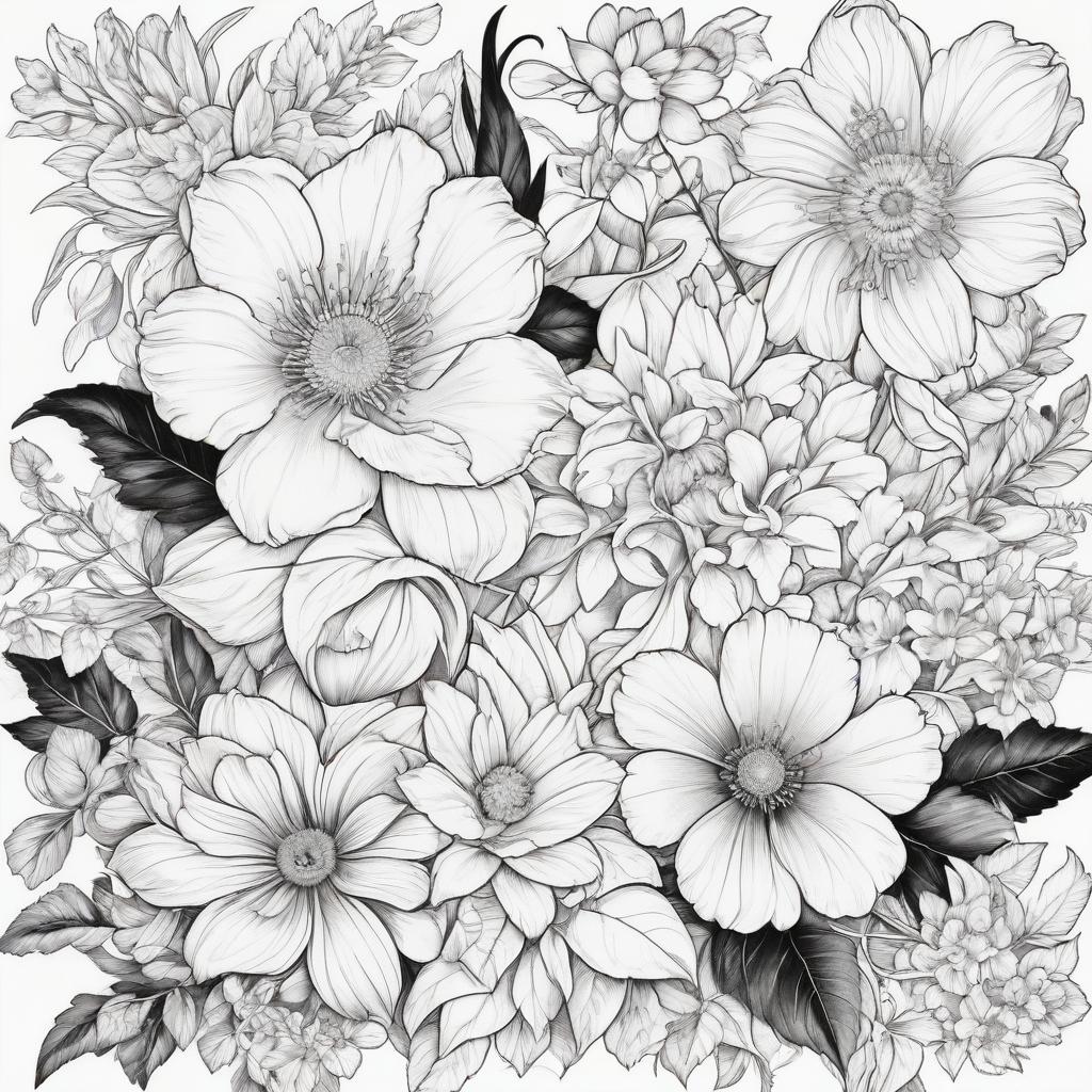  coloring book. flowers. two colors: black, white.