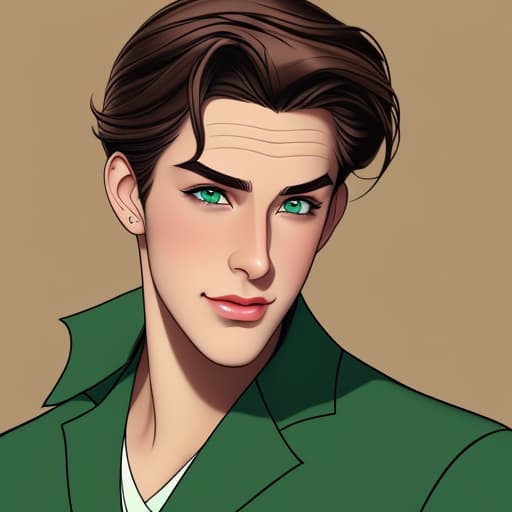  Disney style handsome boy with green eyes and brown hair