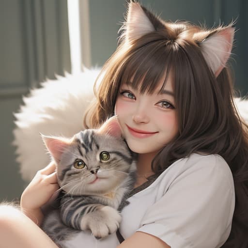  cute and furry little cat, smiling, petting, and moving.