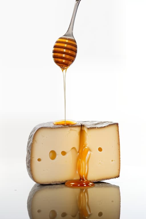  the cheese is poured with honey with beautiful reflection