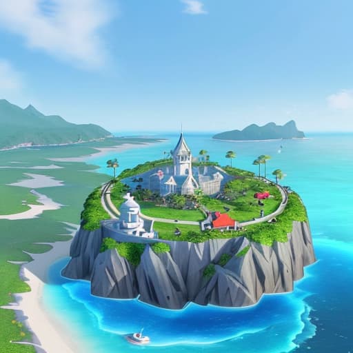  Hello, please help me create an island with unique sea views. We want to invite single men and women to play games and interact inside. We can understand it as a utopian world by the sea.