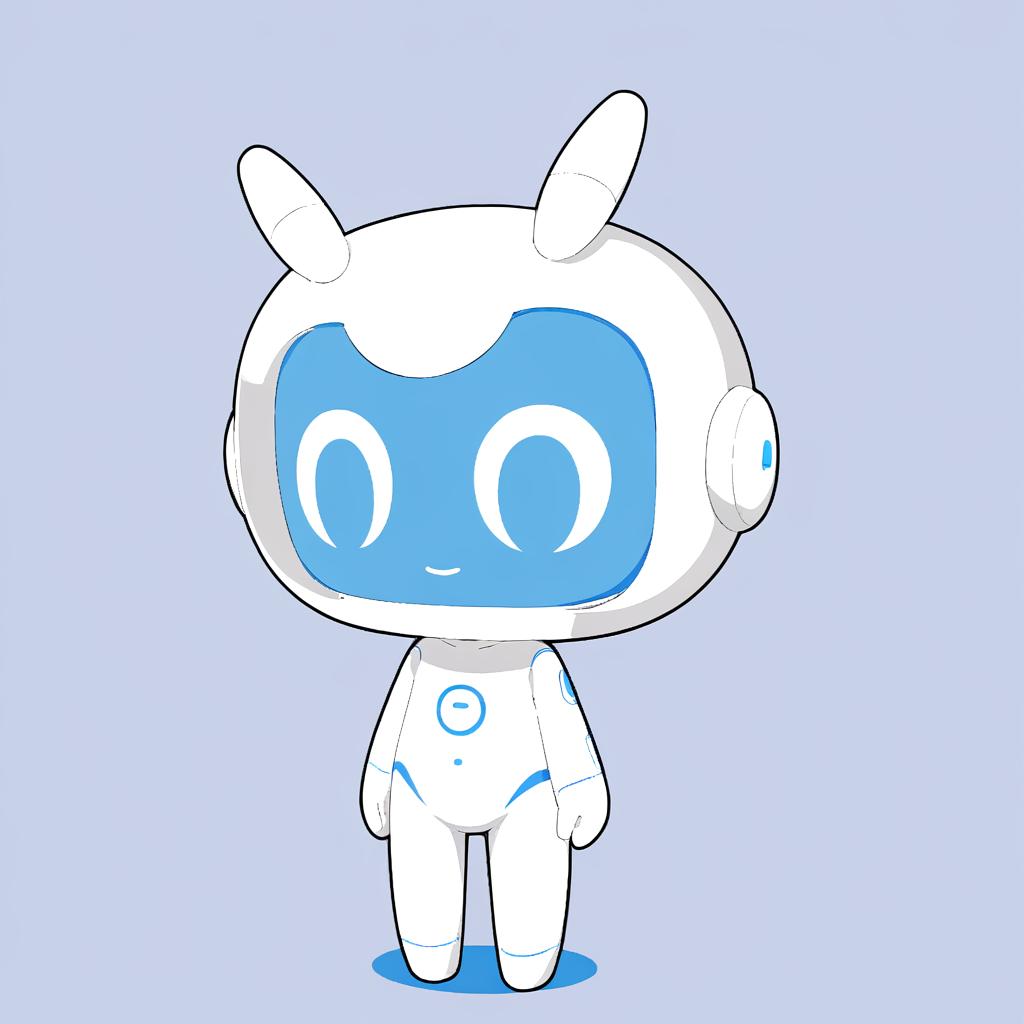  a white cute robot with blue face,a clean and crisp anime illustration with bold outlines, smooth shading,cell shaded, crisp ,flat colors, and a minimalistic background.