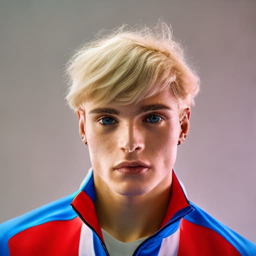 portrait+ style Russian LGBT queer summer Olympics athlete blonde hunk dude face