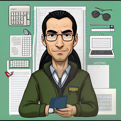  avatar in the form of a cartoon character phyton developer, teacher, on a monotonous background, around any educational objects (codes, matrix, pens, calculator, etc.)