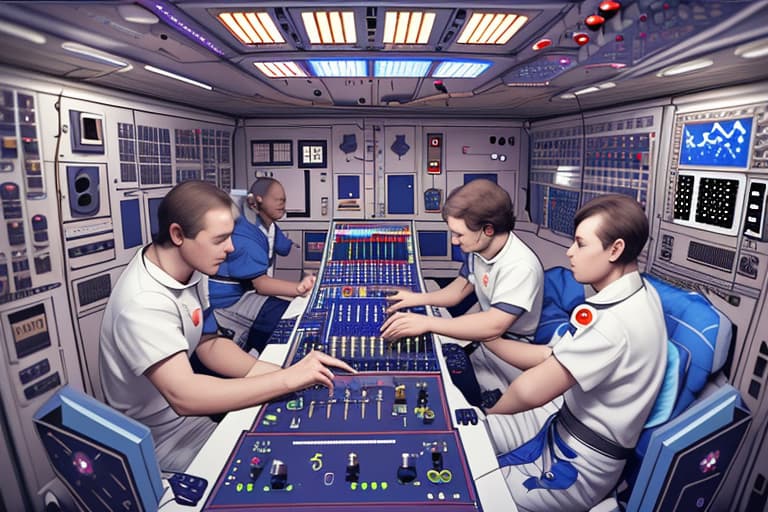  Astronauts playing modular synthesizers in space station.