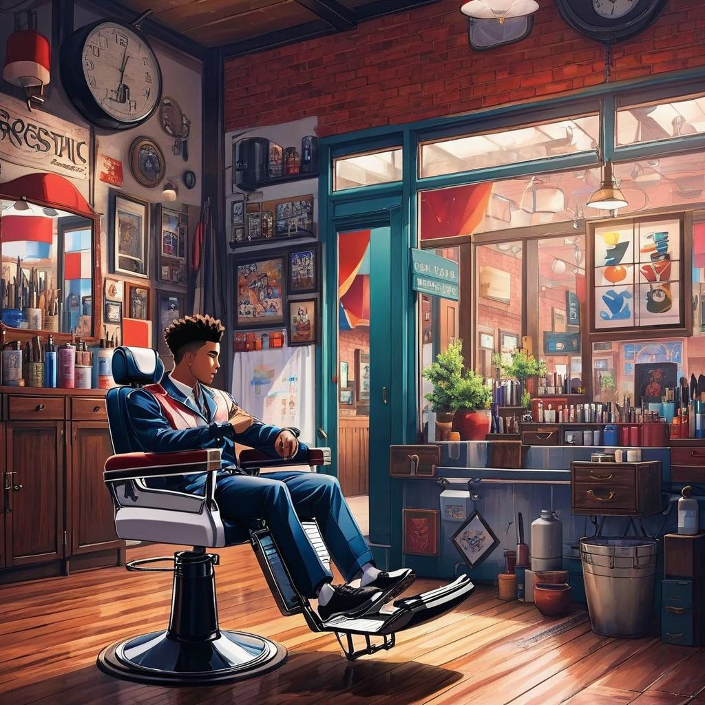  it was called stopping barber shop was a beautiful barber shop in a handsome barber, anime artwork, anime style, key visual, vibrant, studio anime, highly detailed