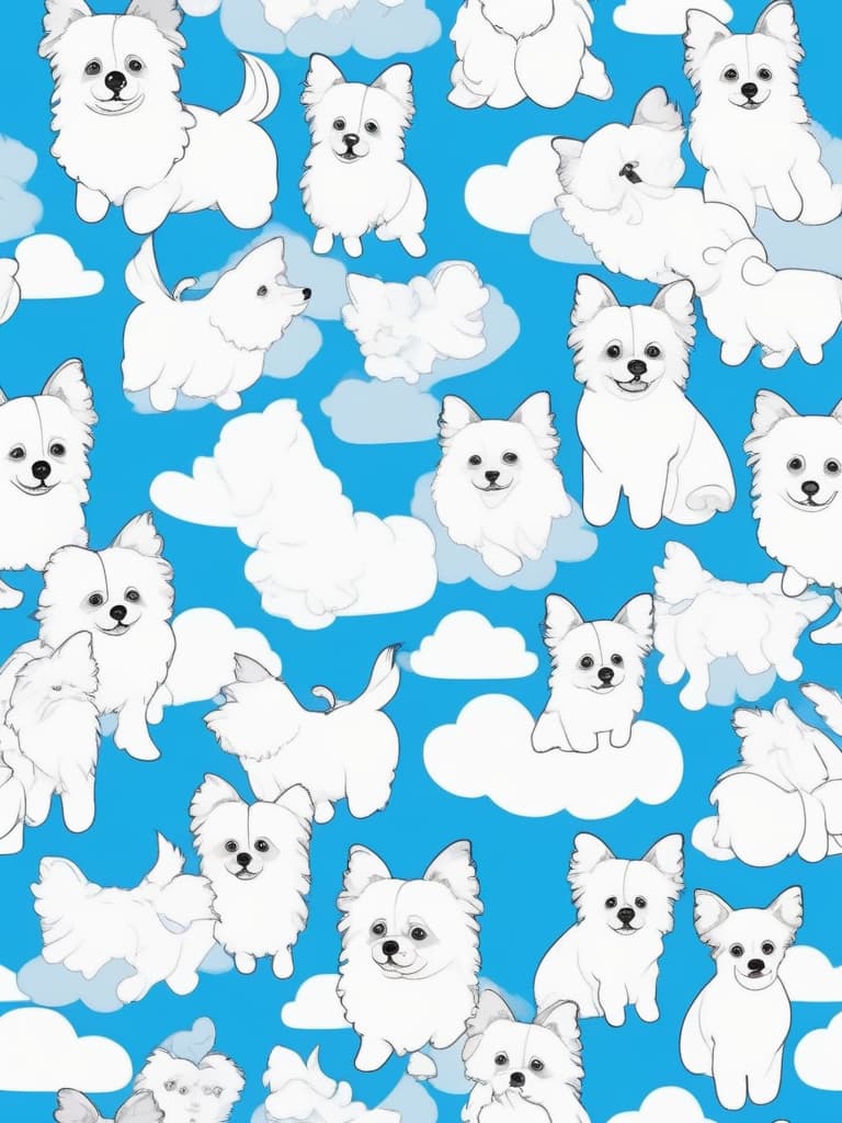  masterpiece,best work,(((cloud in the shape of (a cute dog: breed:white papillon) ☁))),(((only cloud))),(((outlines only))),(cartoonish expression),blue sky background,comical,easy,(simple pattern),simple picture,(crayon line)