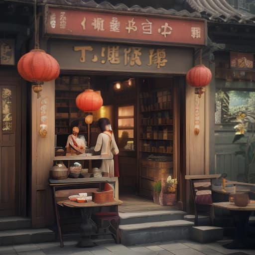  chine town, tea shop, three sunflowers, text “tea875”, epic foto, 4k, (3d render:1.25), realistic, dark, epic, (detailed:1.22), textured